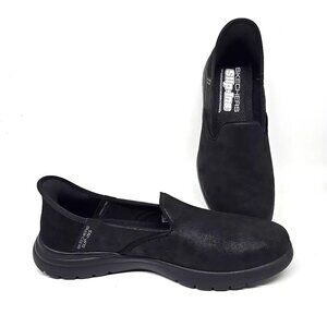 Skechers Slip Ins Shoes Black Loafers Leather Hands Free Shoes Women's Size 8.5